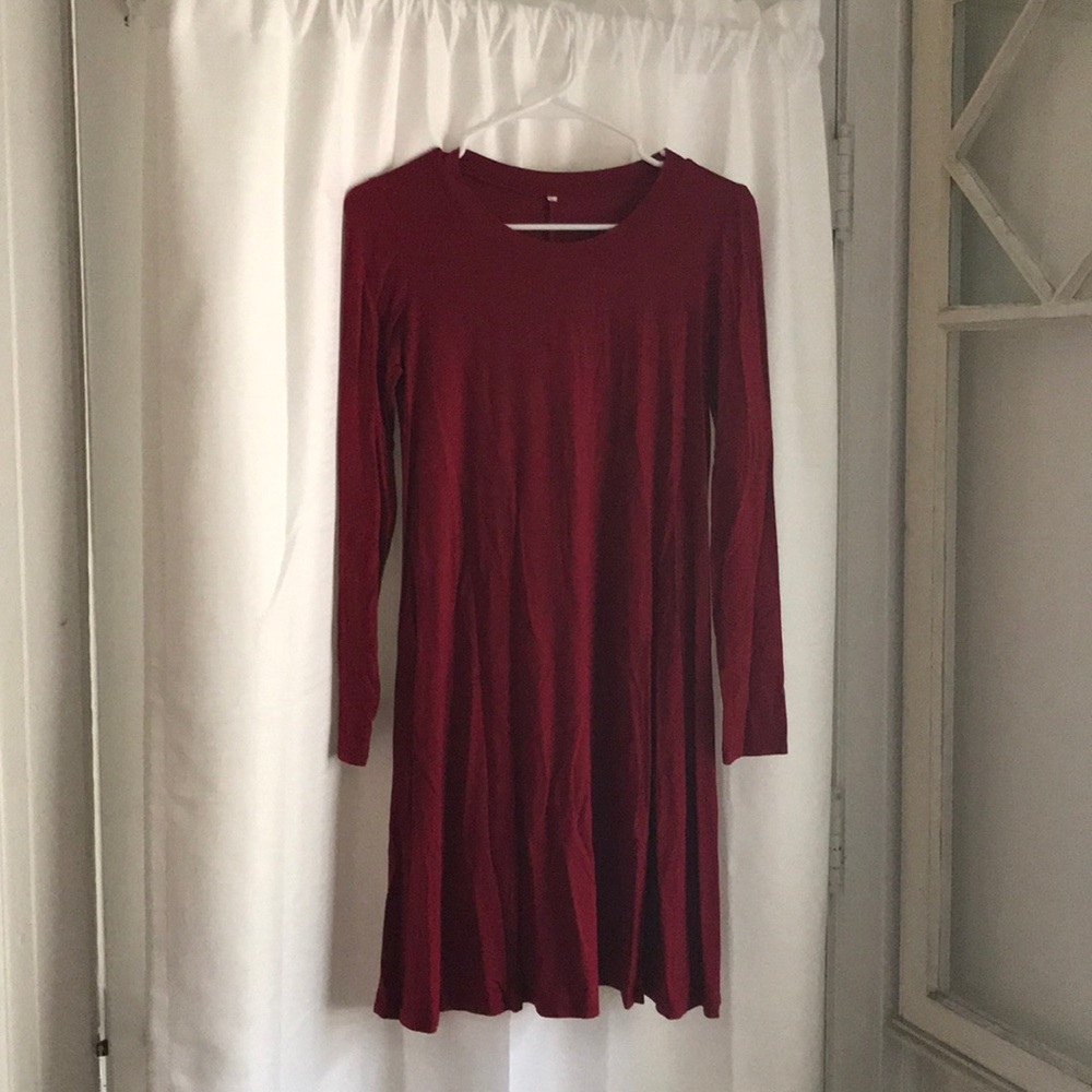 Red Long Sleeve T-shirt Dress